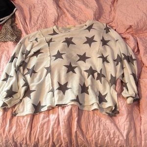 Altar’d State cream colored long sleeve shirt with grey stars XS but oversized
